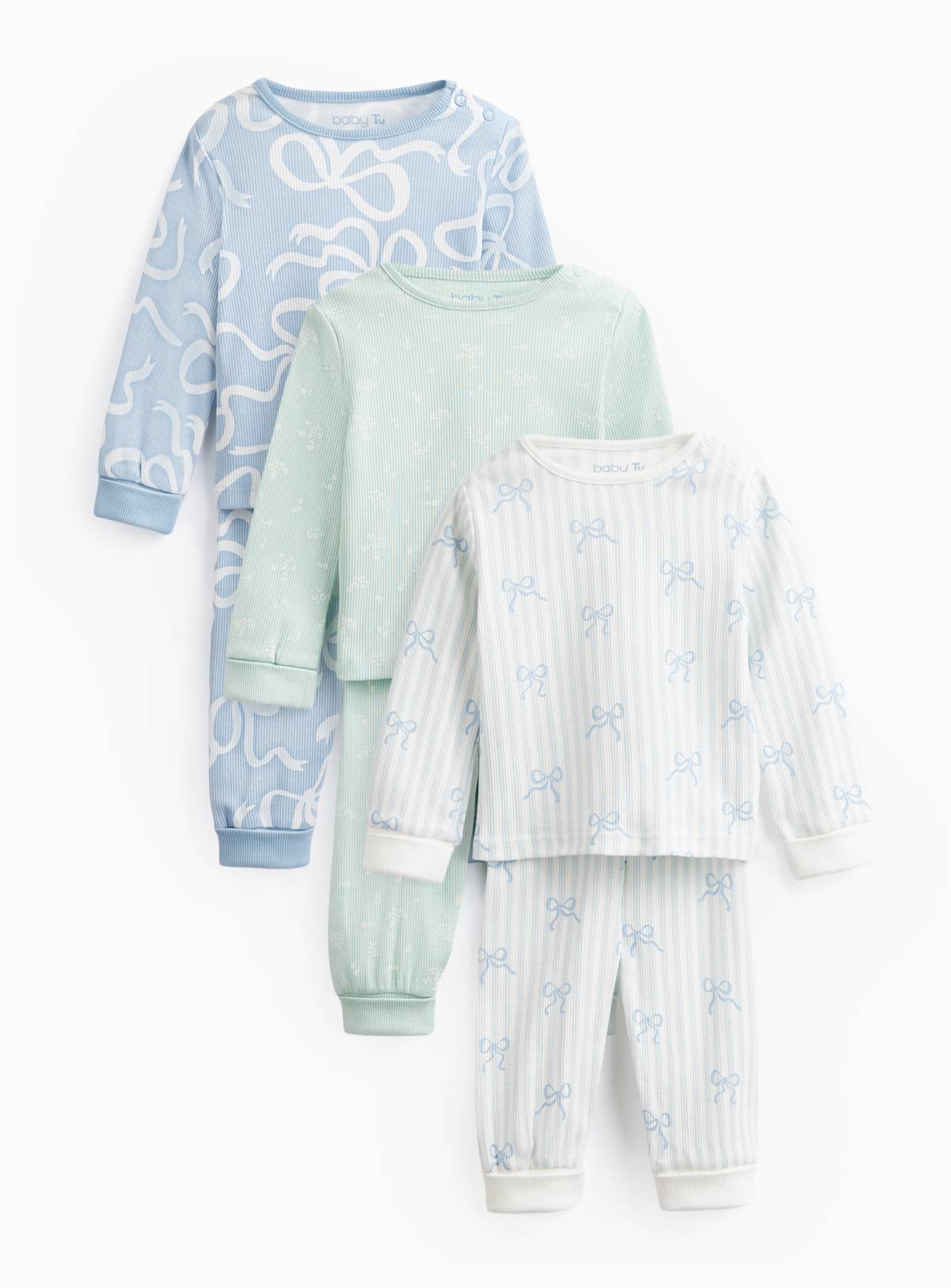 Bow Print Pyjamas 3 Pack 12-18 months - Image 1